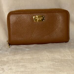 Michael Kors Brown Leather Wallet with Gold Accents